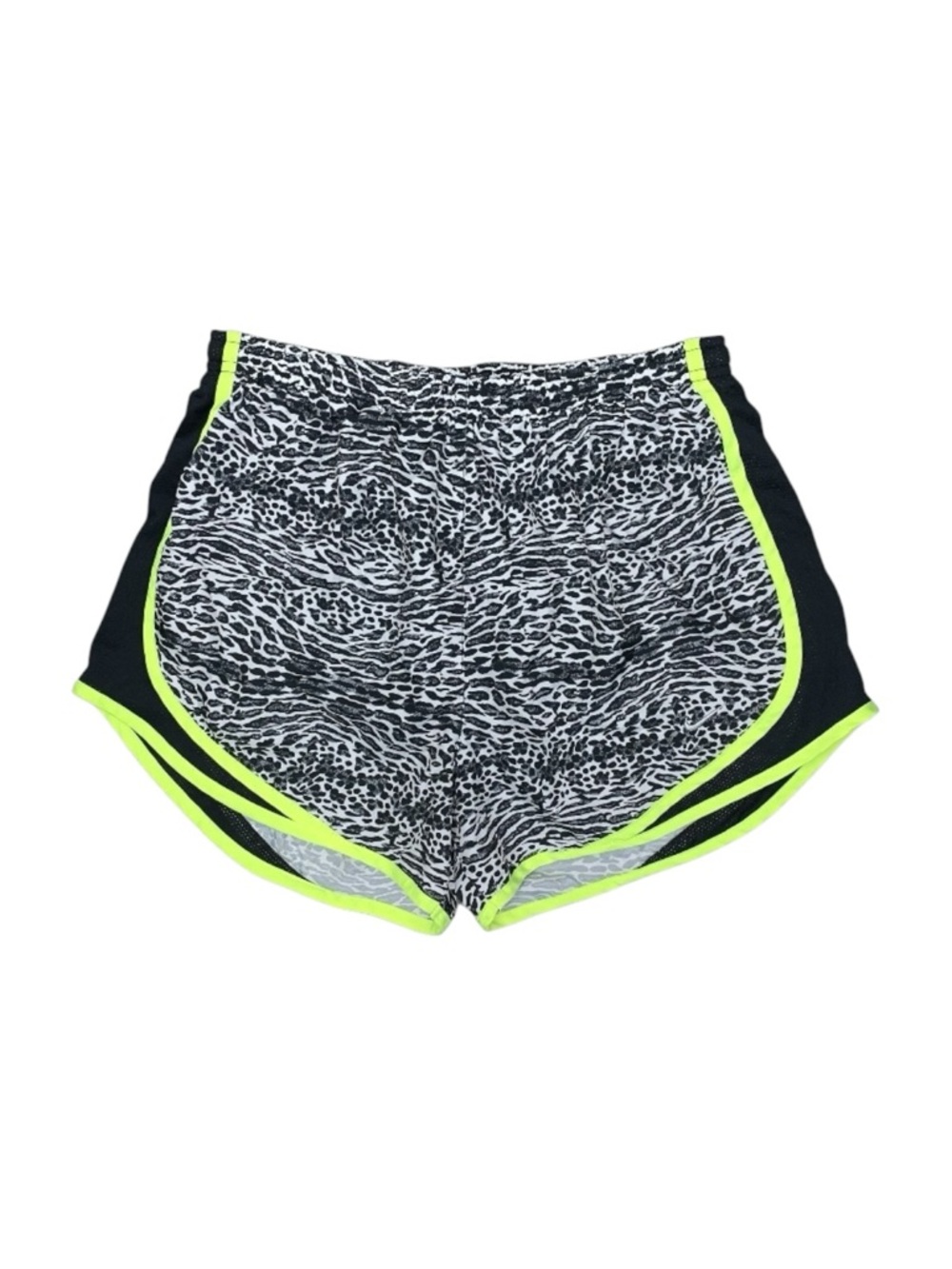 Nike Tempo Running Shorts Women’s Medium Black White Animal‎ Print Neon Yellow
